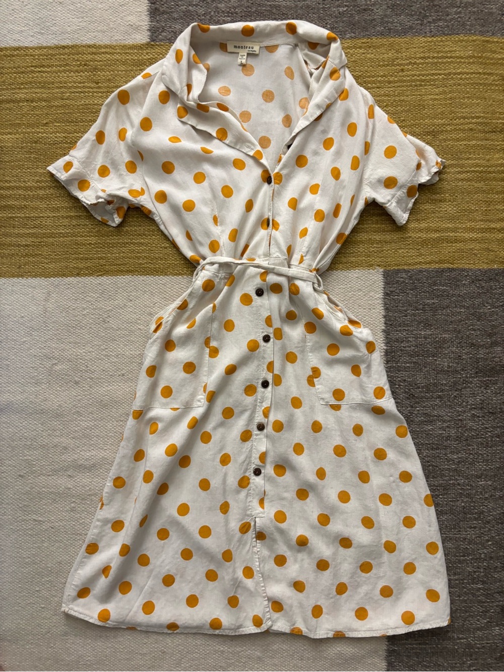 Monteau L.A. White & Yellow Polka Dot Shirt Dress
